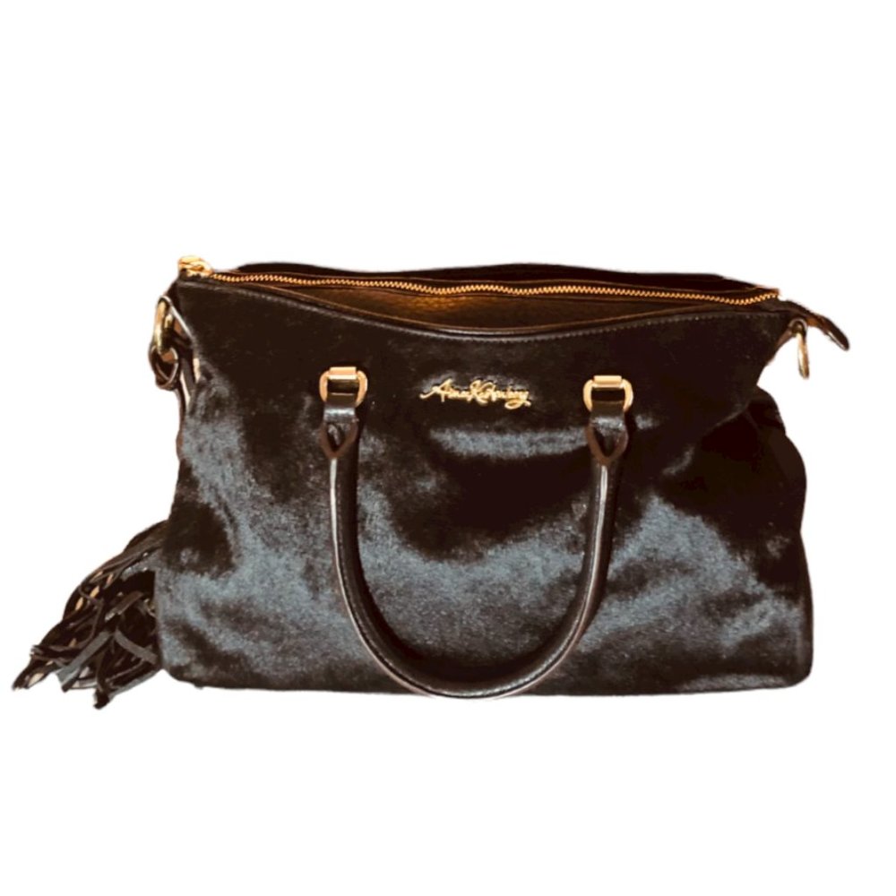 Aimee Kestenberg calf hair/leather satchel & shoulder bag-black